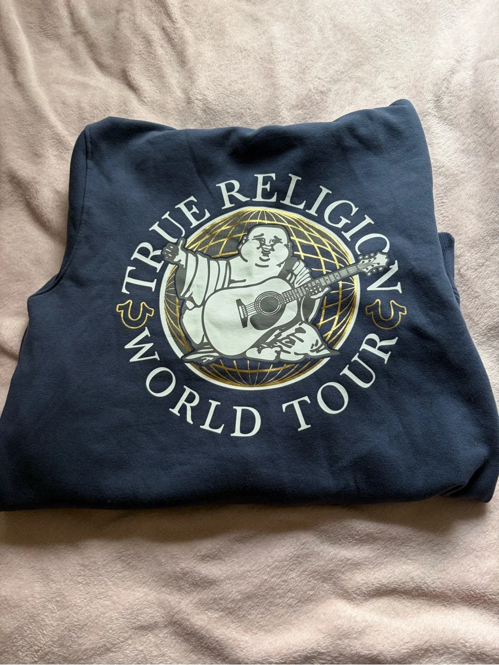 True Religion Navy Full-Zip Hoodie with Yellow Horseshoe Accent